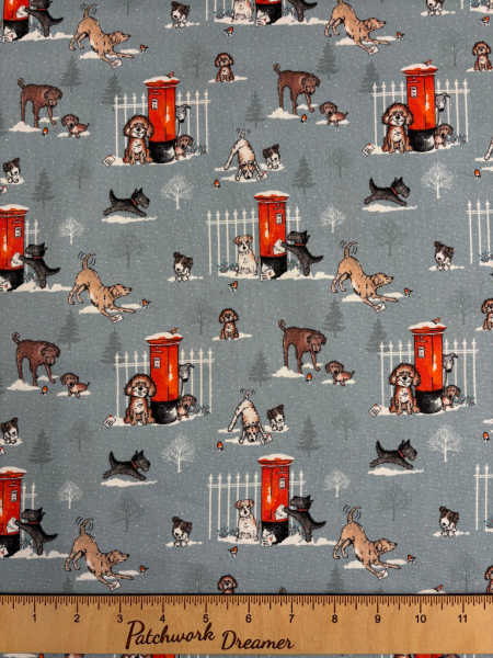 Dogs Post Quilting Fabric by Susan Wheeler Designs for Nutex uk