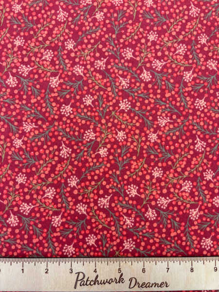 Winter Berries on red flannel from New Forest Winter Flannel by Lewis and Irene UK