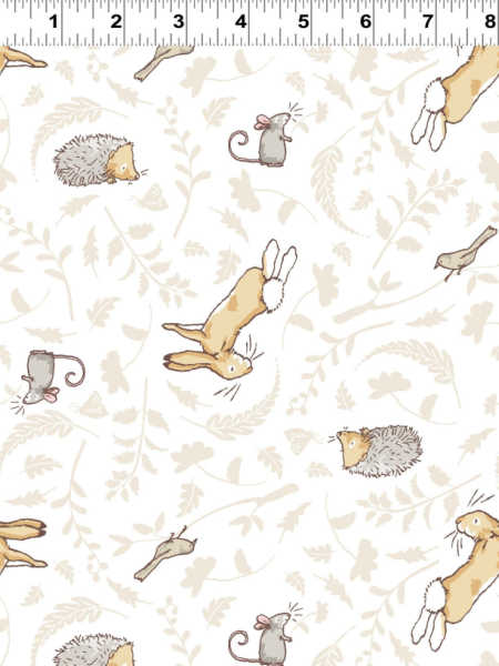 Brown Hare and Friends White Quilting Fabric from Guess How Much I Love You from Clothworks UK