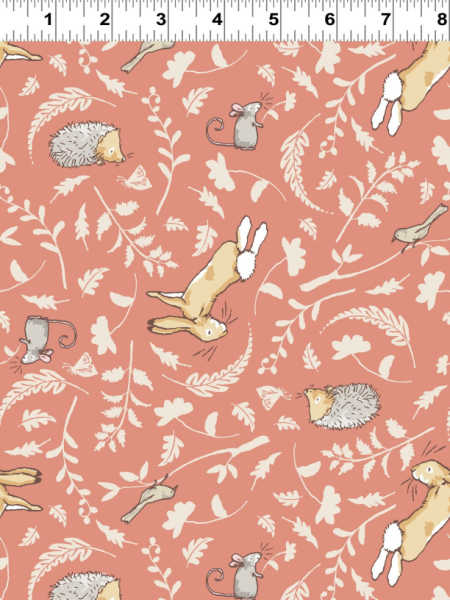 Brown Hare and Friends Pink Quilting Fabric from Guess How Much I Love You from Clothworks UK