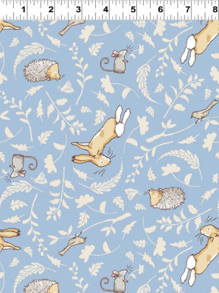 Brown Hare and Friends Blue Quilting Fabric from Guess How Much I Love You from Clothworks UK