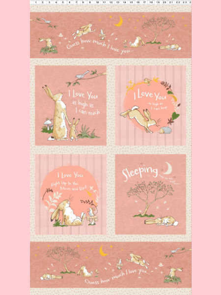 Guess How Much I Love You quilting panel in pink from Clothworks UK