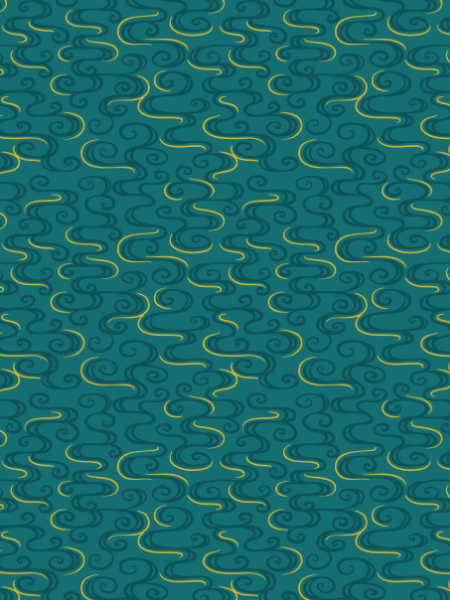 Dark green and gold curls on a plain green background from Year of the dragon by Lewis and Irene UK