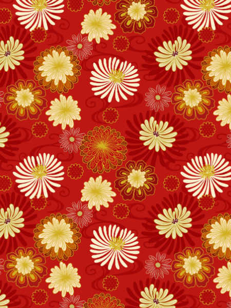 Oriental Floral fabric with metallic highlights on red from Year of the dragon by Lewis and Irene UK