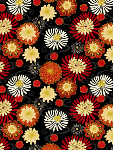 Oriental Floral fabric with metallic highlights on black from Year of the dragon by Lewis and Irene UK