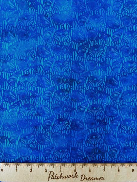 Blue seashells quilting fabric from Calypso 3 collection by Jason Yenter for In the beginning fabrics UK