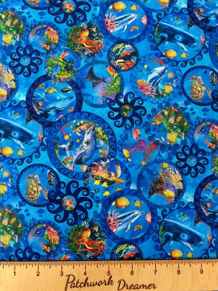 Blue Small Ocean Circles quilting fabric from Calypso 3 collection by Jason Yenter for In the beginning fabrics UK