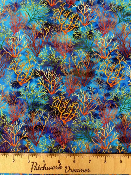 Coral print quilting fabric from Calypso 3 collection by Jason Yenter for In the beginning fabrics UK