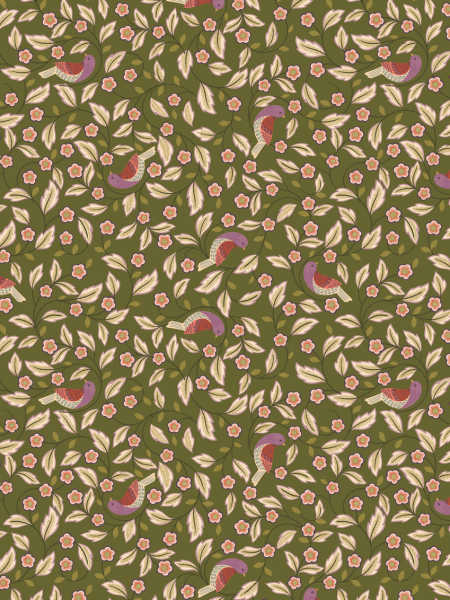 Arts & crafts birds on forest green quilting fabric from the Isabella collection from Lewis and Irene UK