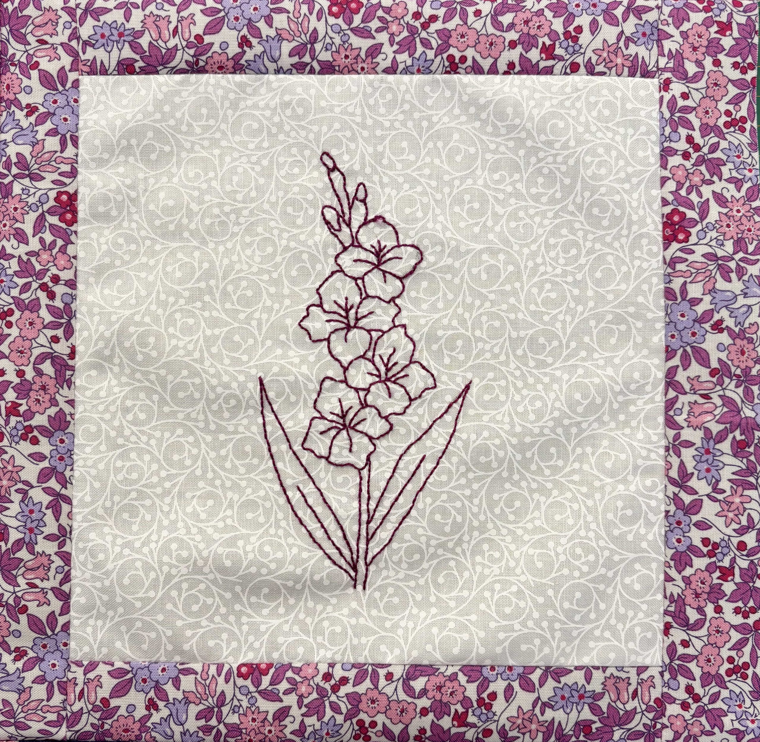 Gladioli red work from Summer Flowers by Patchwork Dreamer UK