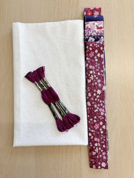 Summer Flowers redwork quilt kit with white fabric background, Liberty fabric borders and pink DMC embroidery threads – Patchwork Dreamer UK