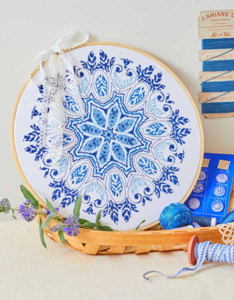 Blue and white Cross-Stitch Mandalas by Isabelle Haccourt Vautier by Stackpole books UK