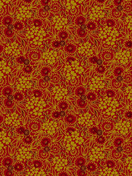 Pressed Flowers Red/Gold Quilting Fabric from Kim Diehl's  Baubles and Balsam collection for Henry Glass UK