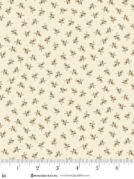 Berry Sprays in Cream quilting fabric by Kim Diehl for Henry Glass UK, featuring small berry sprig motifs in brown and grey on a cream background.