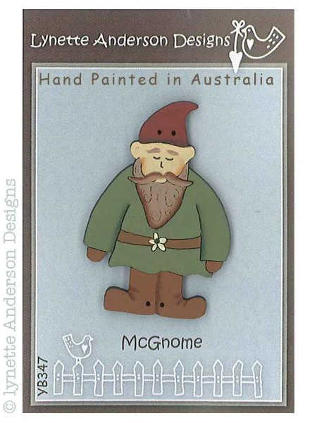 Lynette Anderson McGnome hand-painted button, designed to match the Garden Gnome Needlebook pattern.