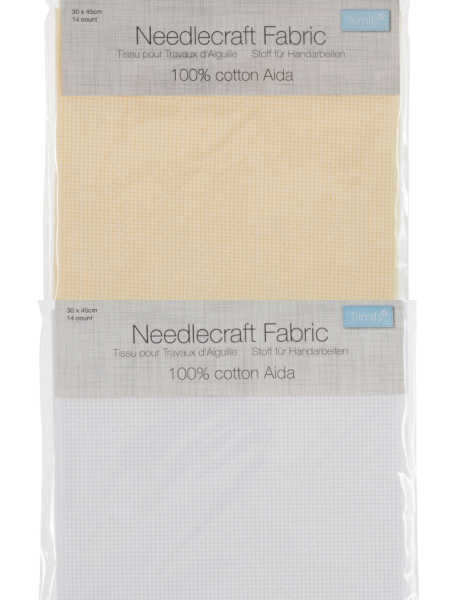 14 count Aida fabric for cross stitch in cream and white, 100% cotton, size 30 x 45cm (18 x 12in).