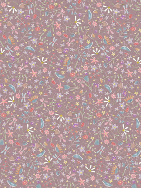 Slow and Steady Mauve Floral Scatter quilting fabric by Anni Downs for Hatched and Patched, UK.