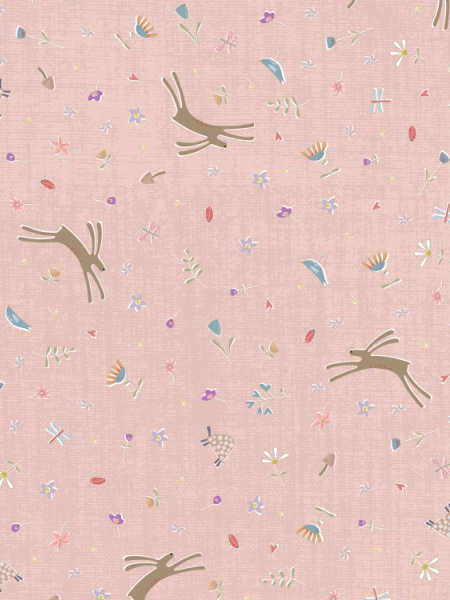 Slow and Steady Leaping Hare on Pink quilting fabric by Anni Downs for Hatched and Patched, UK.