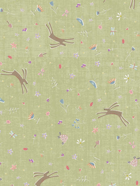 Slow and Steady Leaping Hare on Green quilting fabric by Anni Downs for Hatched and Patched, UK.