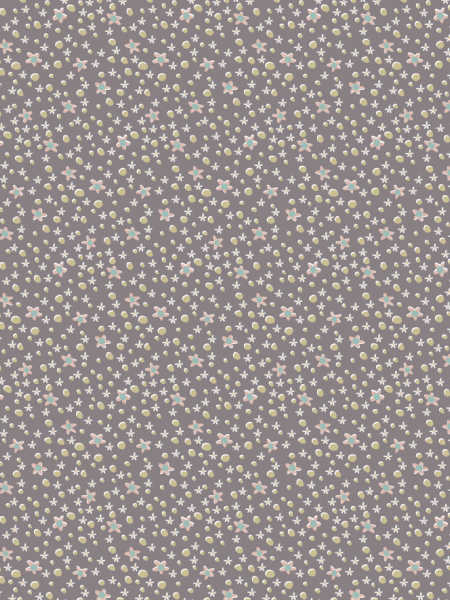 Taupe quilting fabric with tiny scattered daisies in cream, peach and pale blue from the Slow and Steady collection by Anni Downs for Hatched and Patched, UK.