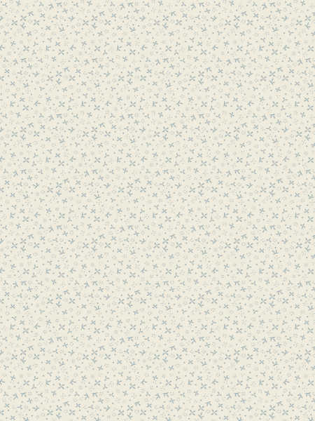 Cream quilting fabric with tiny scattered pale blue four-petal flowers from the Slow and Steady collection by Anni Downs for Hatched and Patched, UK.