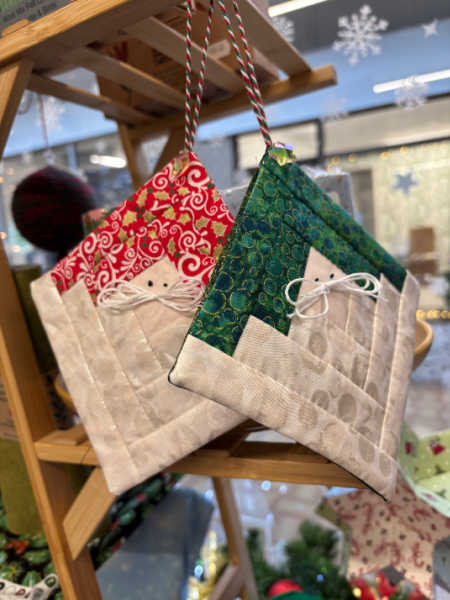 “Padded Father Christmas tree decoration class at Patchwork Dreamer UK – handmade patchwork Santa decoration with fabric beard, hat and French knot details.”