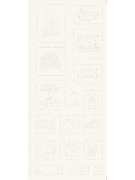 Pre-printed cream stitchery panel with multiple small hand embroidery designs from the Slow and Steady collection by Anni Downs for Hatched and Patched, UK.