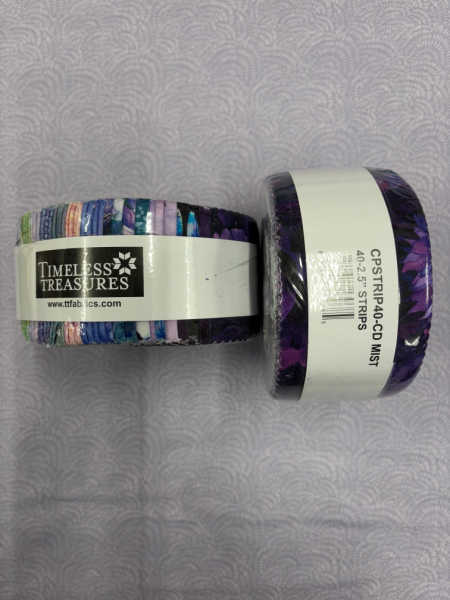 Timeless Treasures UK Dragonfly Illusion 2.5" strip roll with coordinated teal, purple, and multicoloured prints.