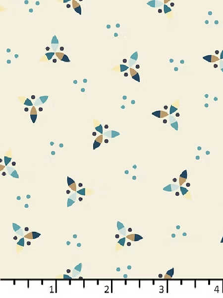Cream nautical quilting fabric with propeller motifs in blue and teal from the Sands of Time collection by EQP Textiles UK.