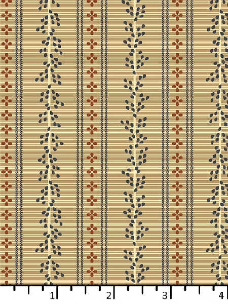 Tan striped quilting fabric with coral motifs from the Sands of Time collection by EQP Textiles UK.