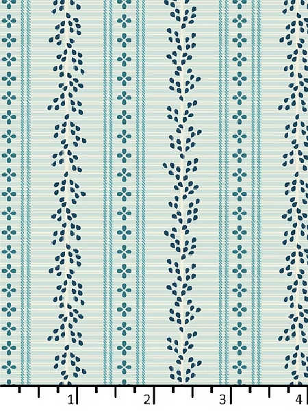 Pale blue striped quilting fabric with coral motifs from the Sands of Time collection by EQP Textiles UK.