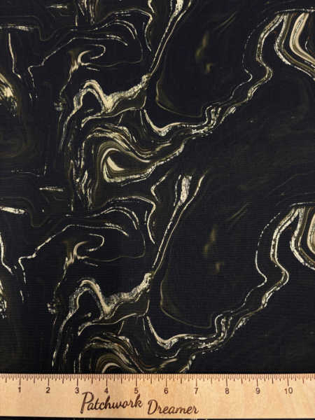 Camelot Gilded Ripples quilting fabric UK with metallic ink ripples on a deep bitter chocolate black background