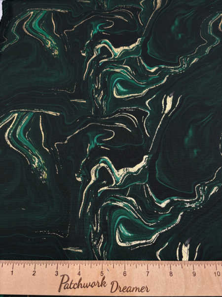 Camelot Gilded Ripples quilting fabric UK in deep green with metallic ink ripple pattern