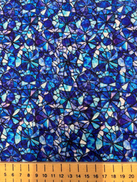 Mosaic Blooms shattered glass quilting fabric in blue by Quilting Treasures UK