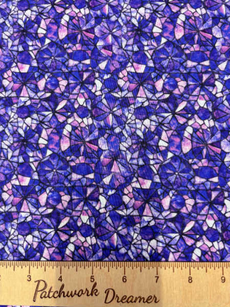 Mosaic Blooms shattered glass quilting fabric in violet by Quilting Treasures UK