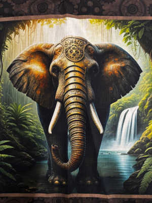 Steampunk elephant quilt panel cotton fabric with brass gears and clockwork steampunk animals fabric panel UK