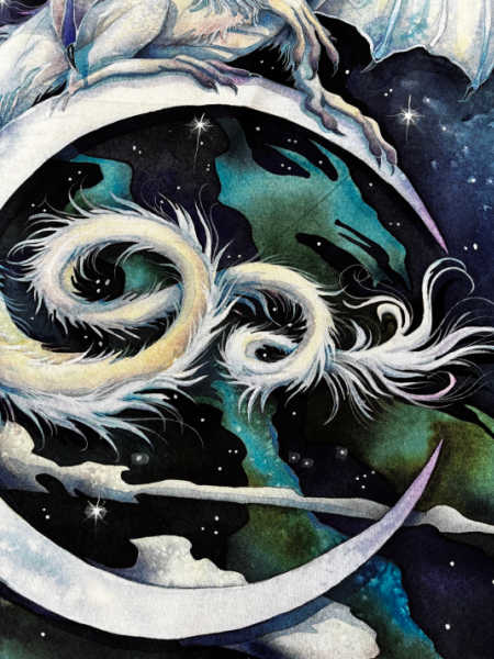 close up of the large Mystic Dragon tail panel from Michael Miller UK