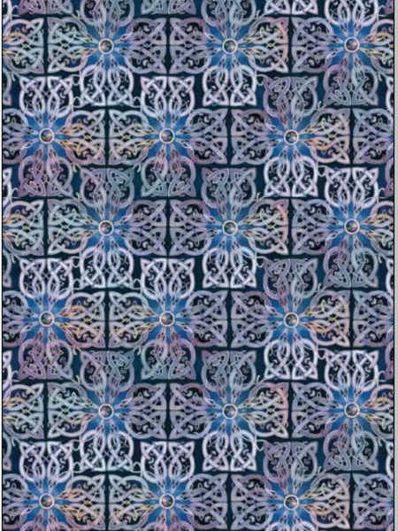 Mystic Dragon Sacred Medallions quilting fabric by Michael Miller in deep midnight blue with ornate circular motifs in teal and lavender tones, UK