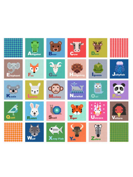 Lewis & Irene Animal Alphabet 5 inch squares panel A to Z animal quilting fabric UK
