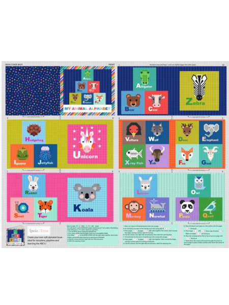Lewis & Irene Animal Alphabet fabric book panel A to Z animal soft book quilting fabric UK