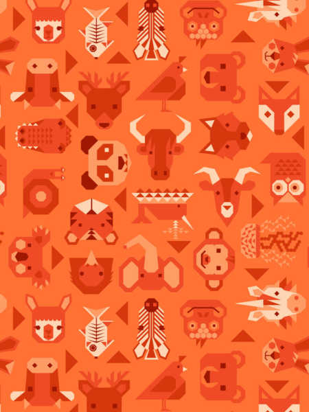 Animal Alphabet orange animal icons quilting fabric by Lewis and Irene UK