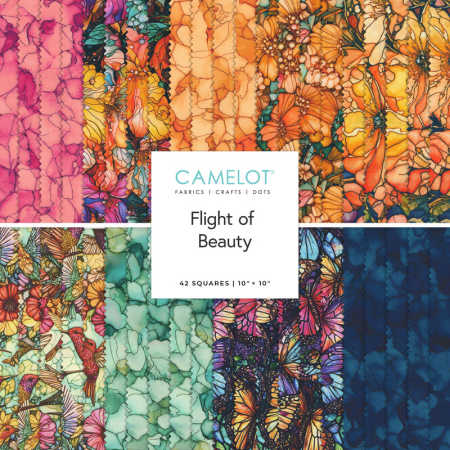 Camelot Fabrics Flight of Beauty 10 inch quilting squares UK butterfly fabric layer cake pack