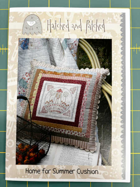 Home for Summer Cushion pattern Hatched and Patched finished cushion design UK