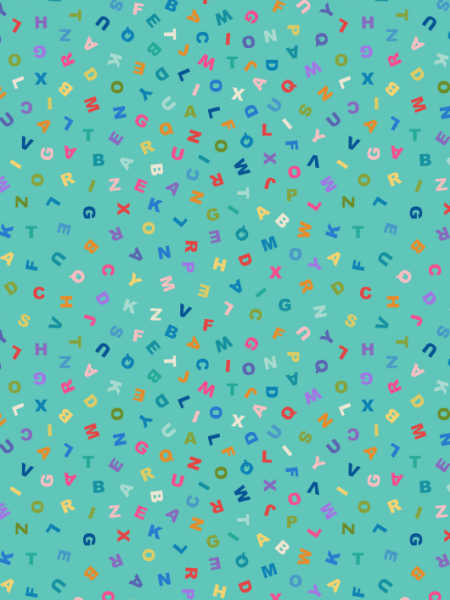 Animal Alphabet turquoise alphabet letters quilting fabric by Lewis and Irene UK