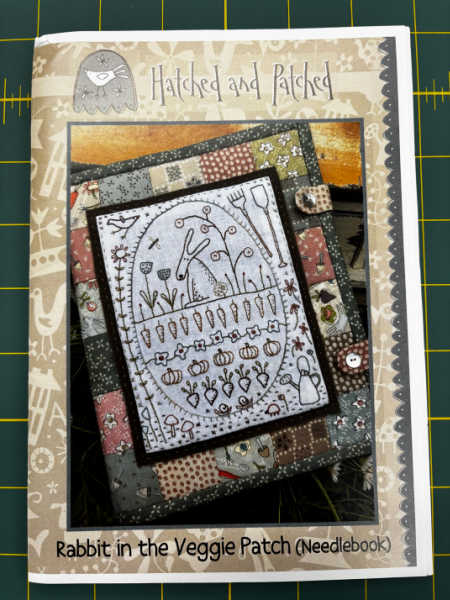 Rabbit in the Veggie Patch needlebook sewing pattern by Hatched and Patched UK showing embroidered rabbit garden design