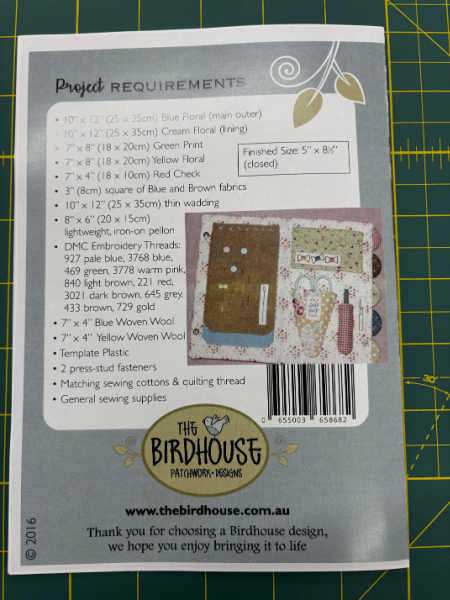 Sewing Mouse Needlebook pattern requirements and finished project Birdhouse Designs UK