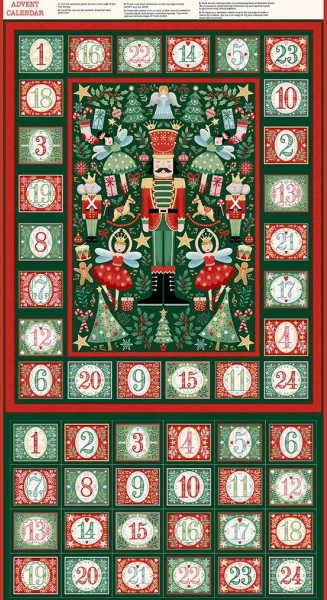 Makower Green Nutcracker advent calendar fabric panel UK