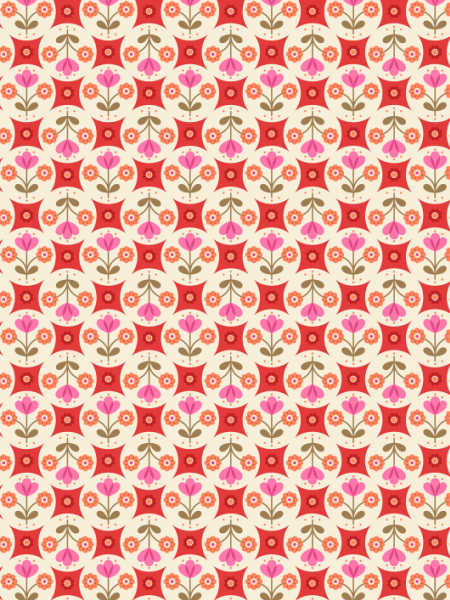 Red floral circle quilting fabric by Lewis and Irene UK cotton fabric