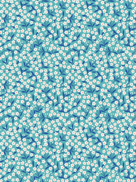 Turquoise floral sprig quilting fabric by Lewis and Irene UK cotton fabric