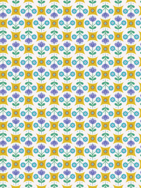 Yellow and blue floral circle quilting fabric by Lewis and Irene UK cotton fabric